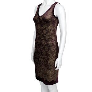 NWT Jean Paul Gaultier gold lace embossed black velvet v neck midi shift dress M
